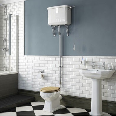 Regency high level toilet with oak effect seat