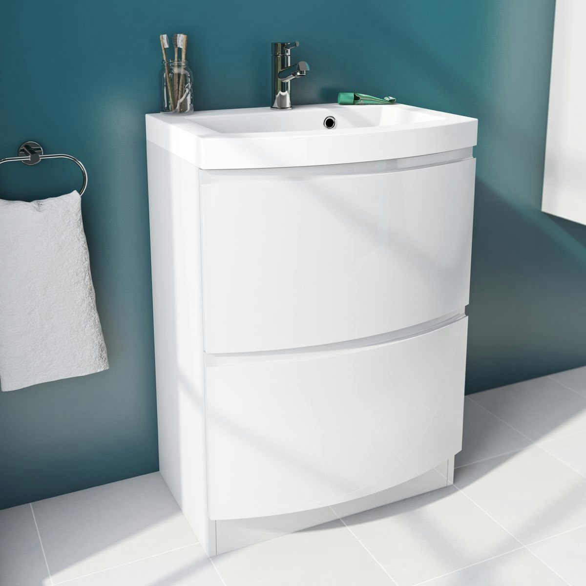 Mode Harrison white floorstanding vanity drawer unit and basin with mirror