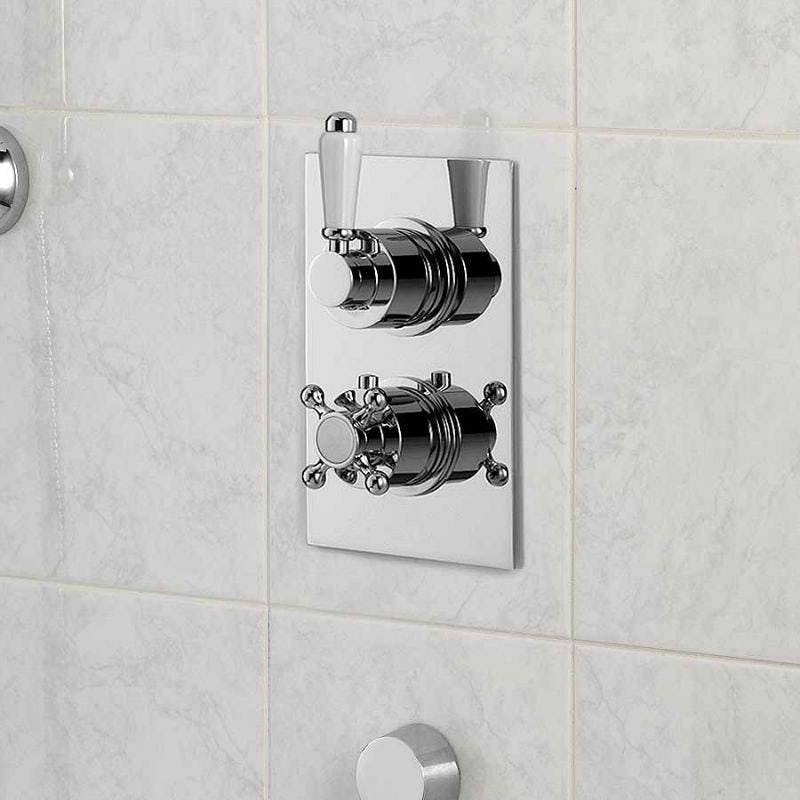 Traditional square twin thermostatic shower valve