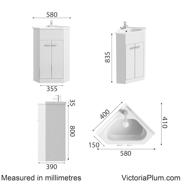 Clarity Compact Corner White Cloakroom Suite With Contemporary Close Coupled Toilet 4168