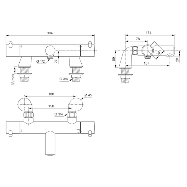 Ideal Standard Ceratherm T125 exposed thermostatic deck mounted bath ...