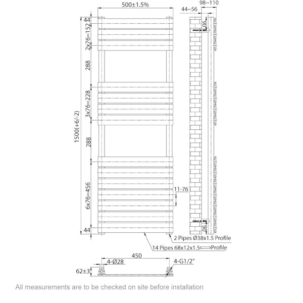 Orchard Wharfe anthracite grey heated towel rail 1500x500 with ...