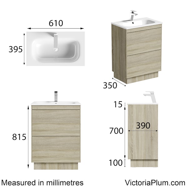 Mode Austin oak floorstanding vanity unit and basin 600mm