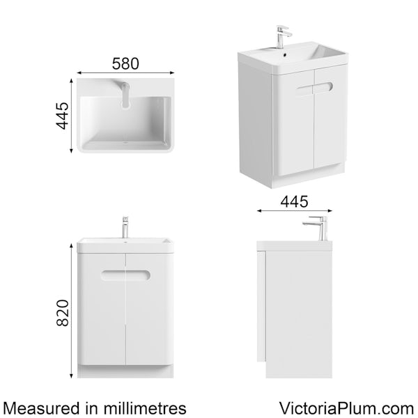 Mode Ellis white floorstanding vanity door unit and basin 600mm