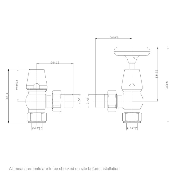 The Bath Co. Traditional angled radiator valves with brown handle ...