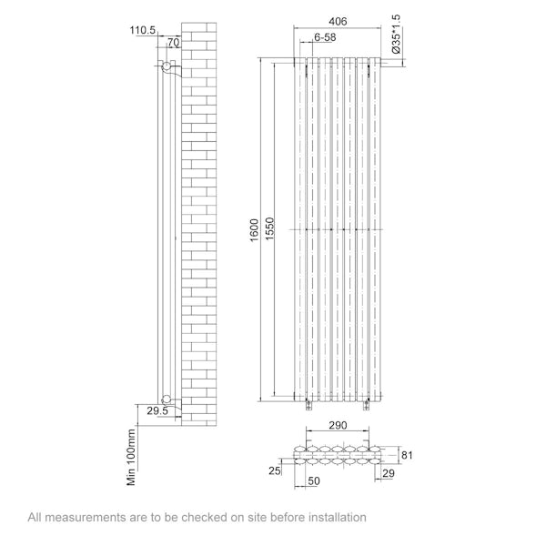 The Heating Co. Salvador white double vertical radiator 1600 x 406 ...