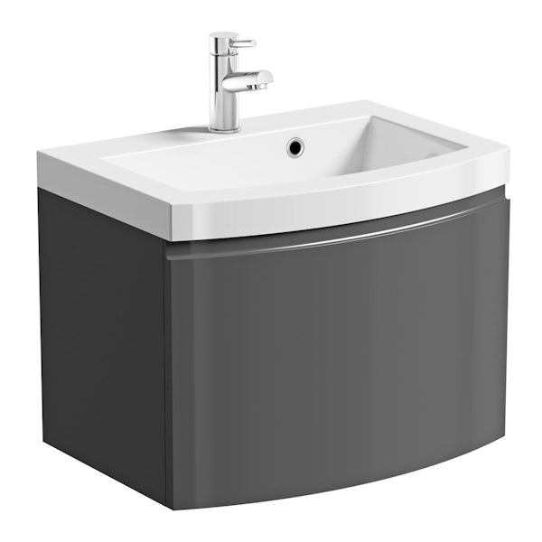 Mode Harrison slate gloss grey furniture package with wall hung vanity unit 600mm