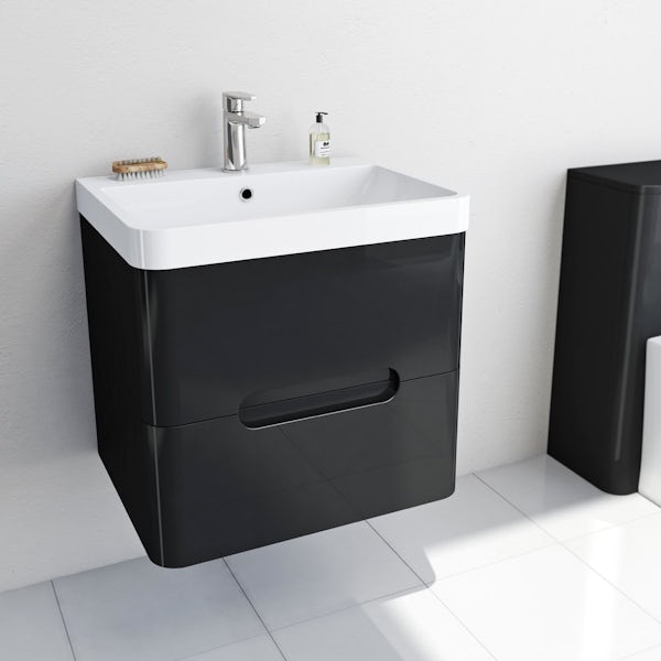 Mode Planet black wall hung vanity drawer unit and basin 600mm ...