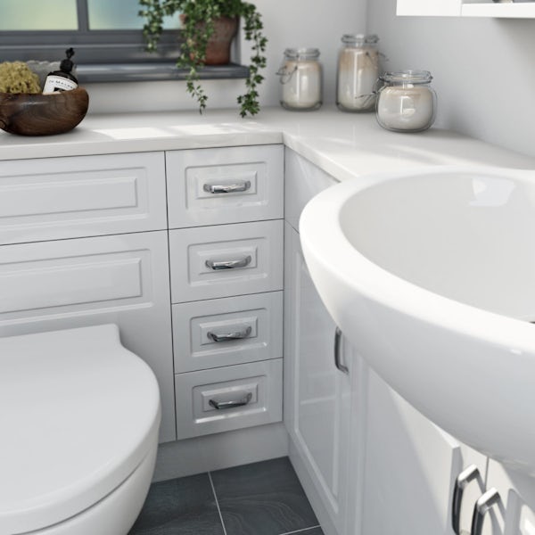 Florence Straight Ensuite Pack with Drawer Unit and Beige Worktop