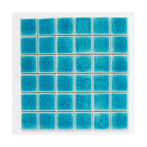 British Ceramic Tile Mosaic iridescent sea blue gloss tile 305mm x 305mm - 1 sheet