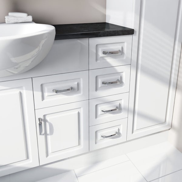 Florence Straight Ensuite Pack with Drawer Unit and White Worktop