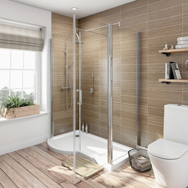 Orchard 6mm left handed P shaped shower enclosure with tray 1500 x 700 ...