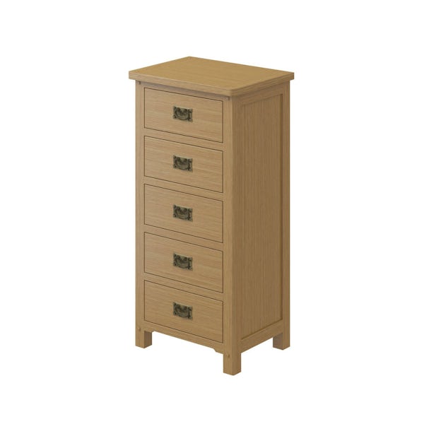 Rome Oak 5 Drawer Tall Chest with Vanity Mirror in Oak