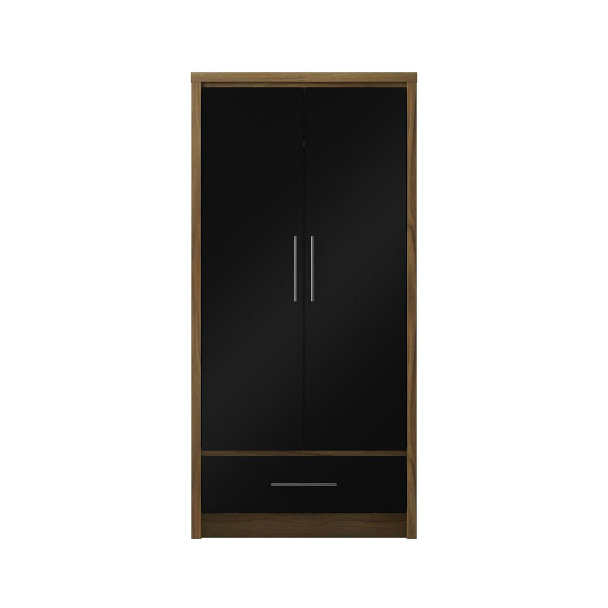 Mfi London Walnut And Black Gloss 2 Door 1 Drawer Wardrobe