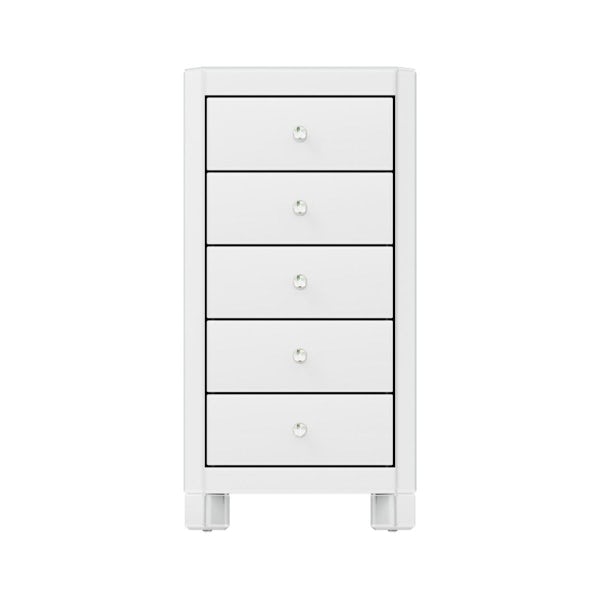 Paris White Glass 5 drawer tall chest