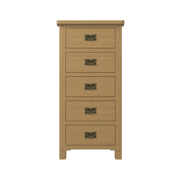 Rome Oak 5 Drawer Tall Chest with Vanity Mirror in Oak