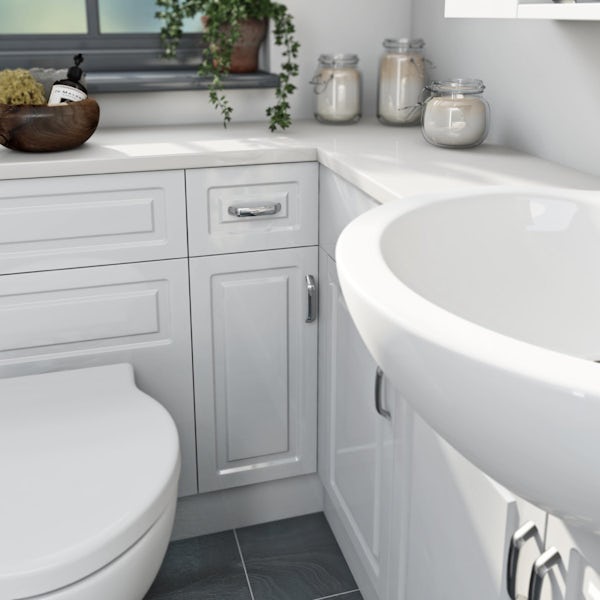 Florence Straight Ensuite Pack with Storage Unit and White Worktop