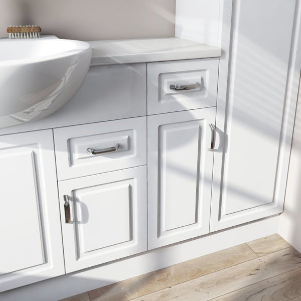 Florence Straight Ensuite Pack with Storage Unit and Beige Worktop