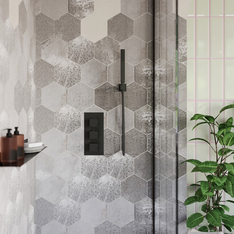 Calcolo charcoal Hexagon wall and floor tile 175 x 202mm