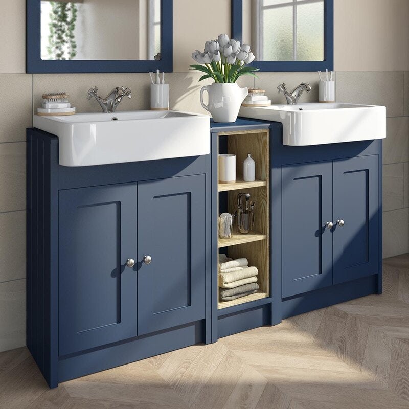 Orchard Dulwich navy floorstanding double vanity unit and basin with open storage combination