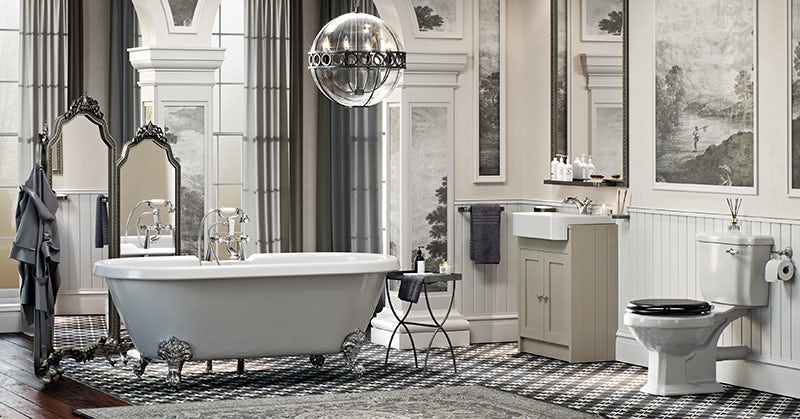 The Bath Co. Dulwich complete freestanding bath and ivory furniture suite