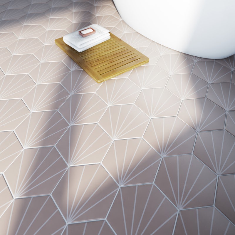 Pink hexagonal floor tiles