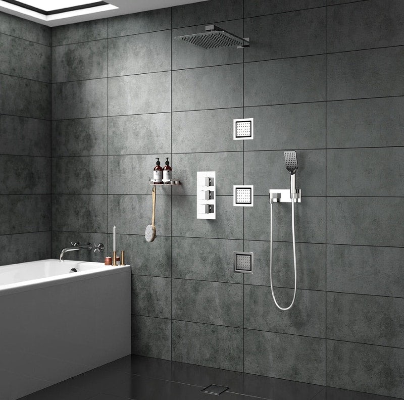 Mode Spa complete square thermostatic triple shower valve with diverter and wall shower set