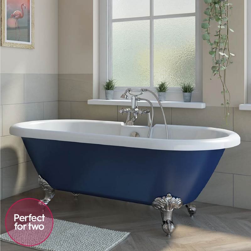 Orchard Dulwich navy double ended roll top bath with chrome ball and claw feet