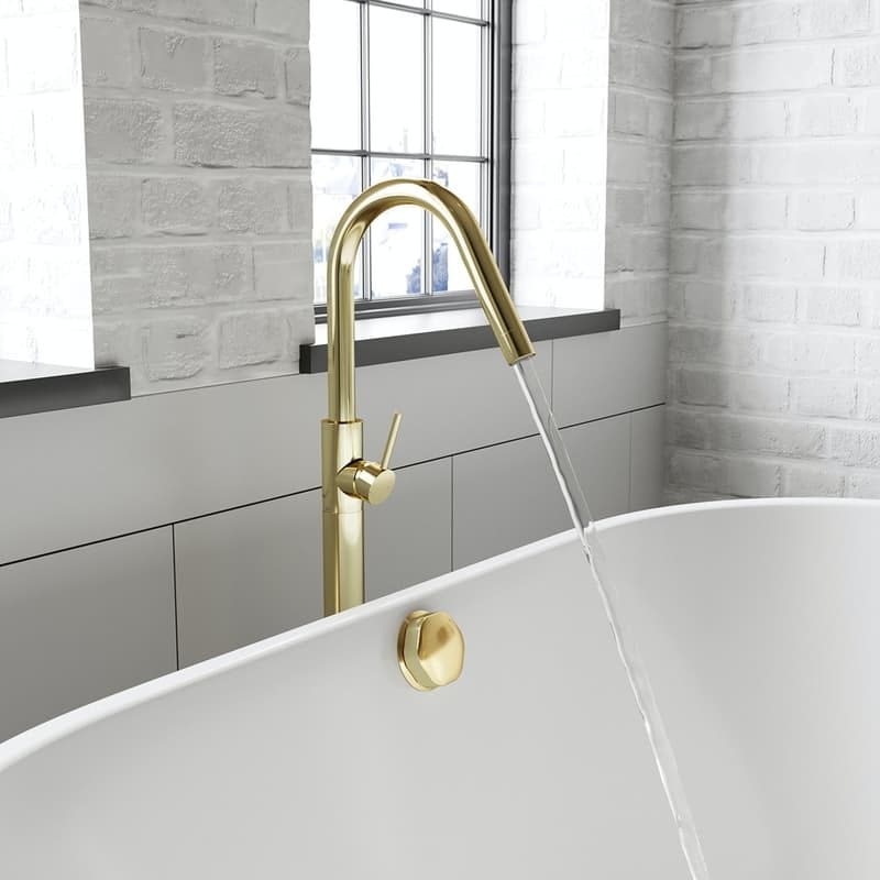 Mode Spencer gold freestanding side lever bath filler tap
