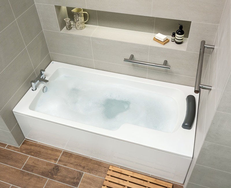 Ideal Standard Concept Freedom Idealform Plus left handed single ended bath 1700 x 800 with front bath panel and bath waste