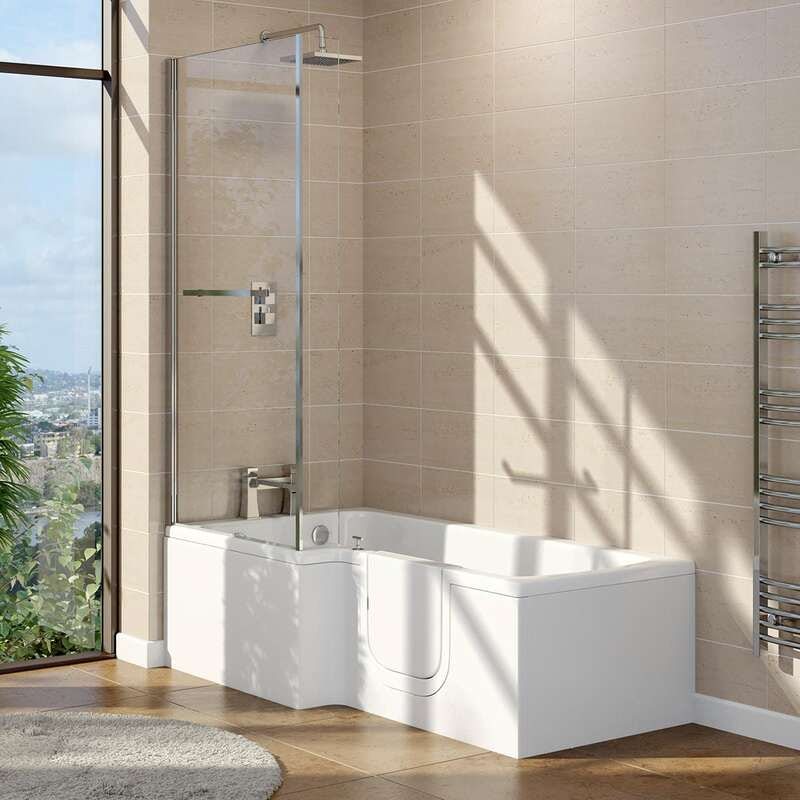 Orchard walk in L shaped shower bath with easy access right handed door and screen 1700 x 700
