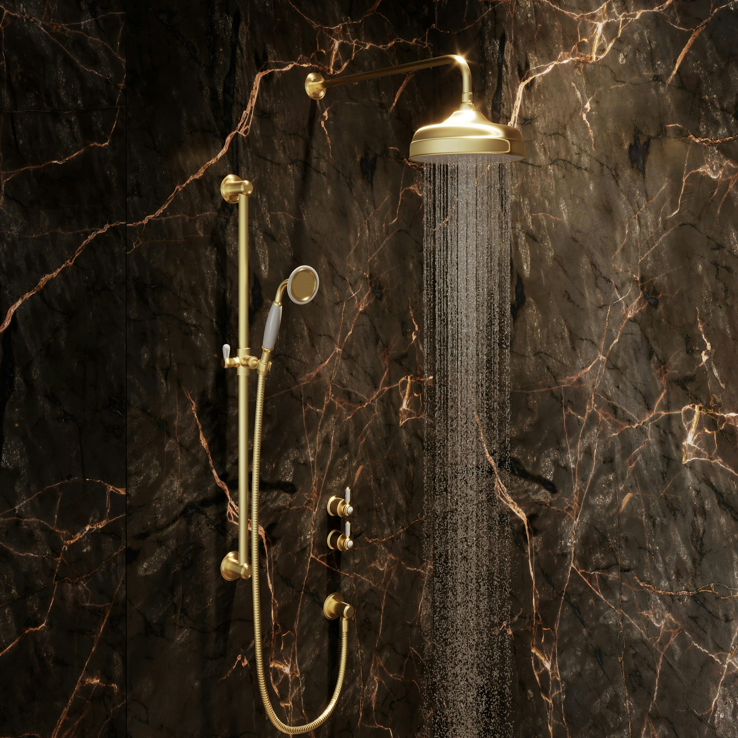 The Bath Co. Aylesford Vintage brushed brass concealed dual function diverter shower system