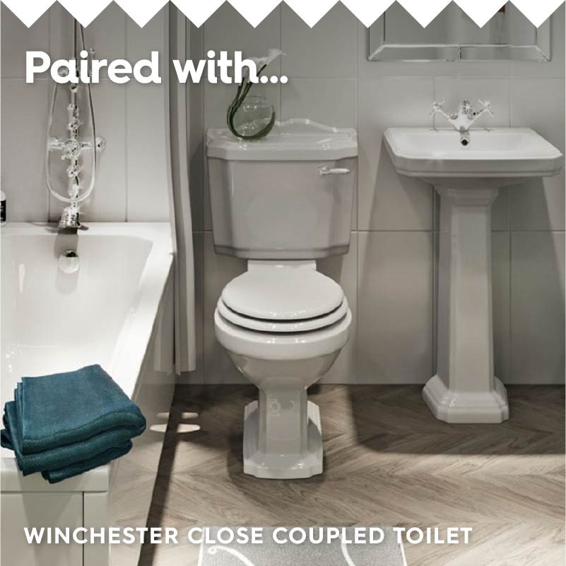 The Bath Co. Winchester close coupled toilet with painted wood seat white