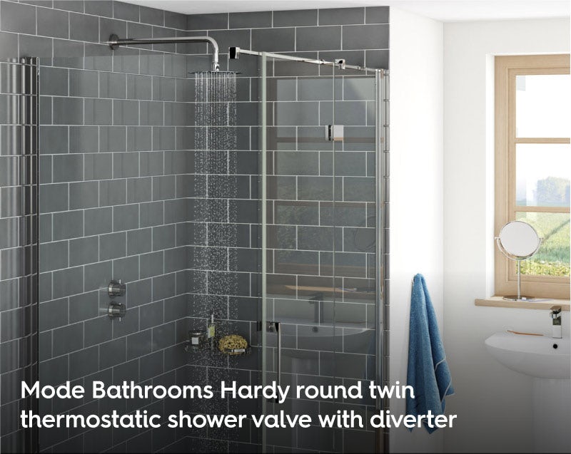 Mode Hardy round twin thermostatic shower valve with diverter