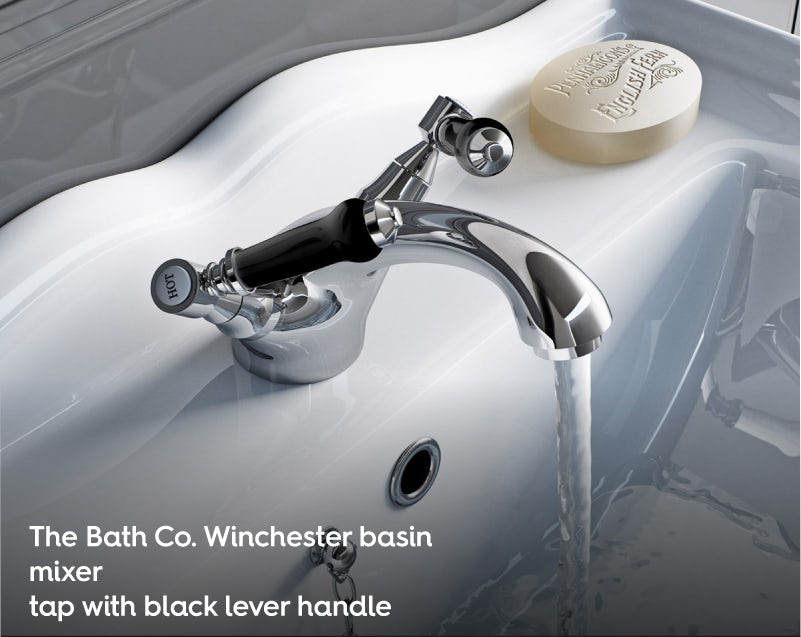 The Bath Co. Winchester basin mixer tap with black lever handle