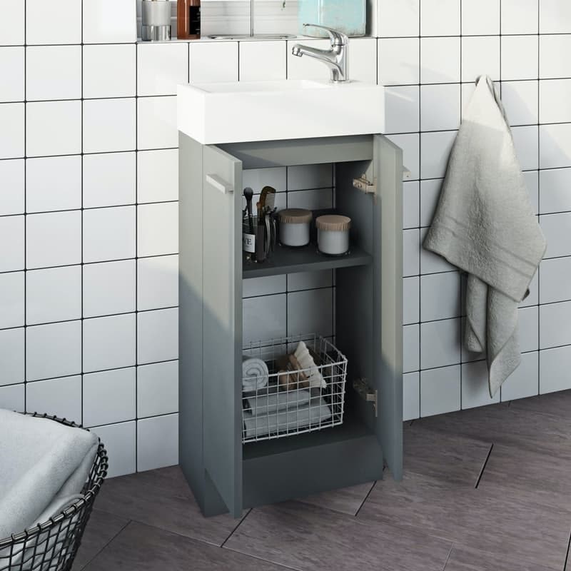 Clarity Compact satin grey floorstanding vanity unit and basin 410mm