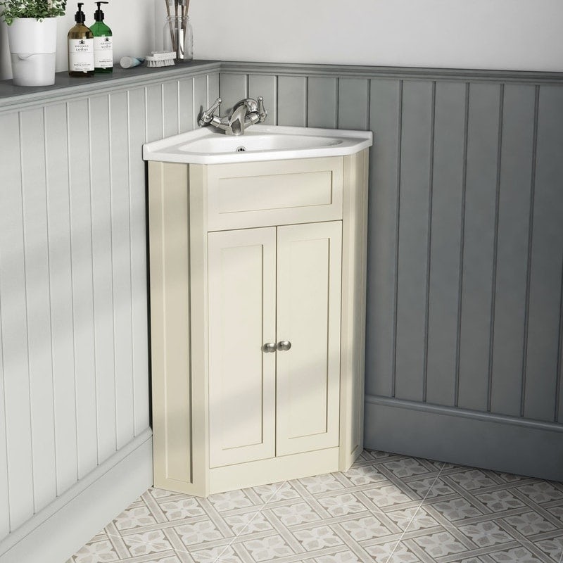 The Bath Co. Camberley satin ivory corner unit and basin 580mm