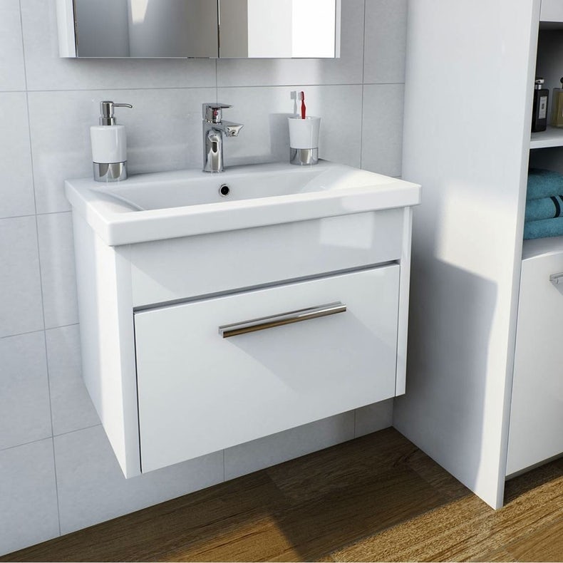 Smart white wall hung vanity drawer unit with basin 600mm