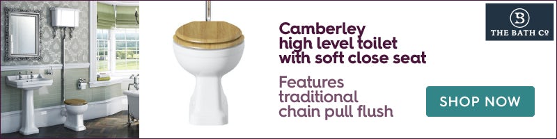 The Bath Co. Camberley high level toilet with wooden soft close seat oak effect