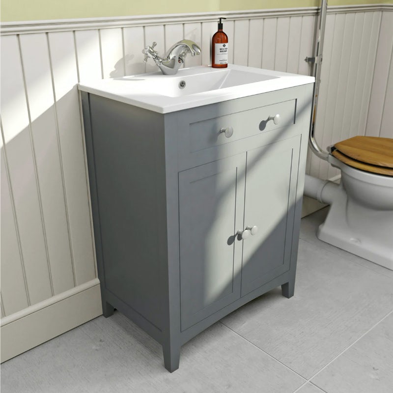 The Bath Co. Camberley satin grey floorstanding vanity and ceramic basin 600mm
