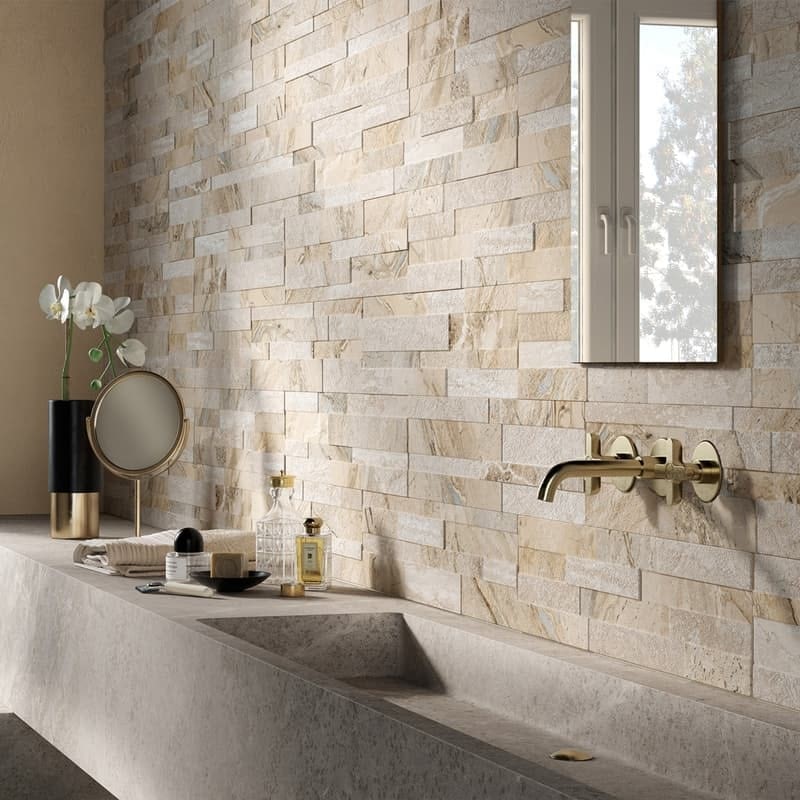 Bolsena beige split face stone effect matt wall tile 150mm x 610mm