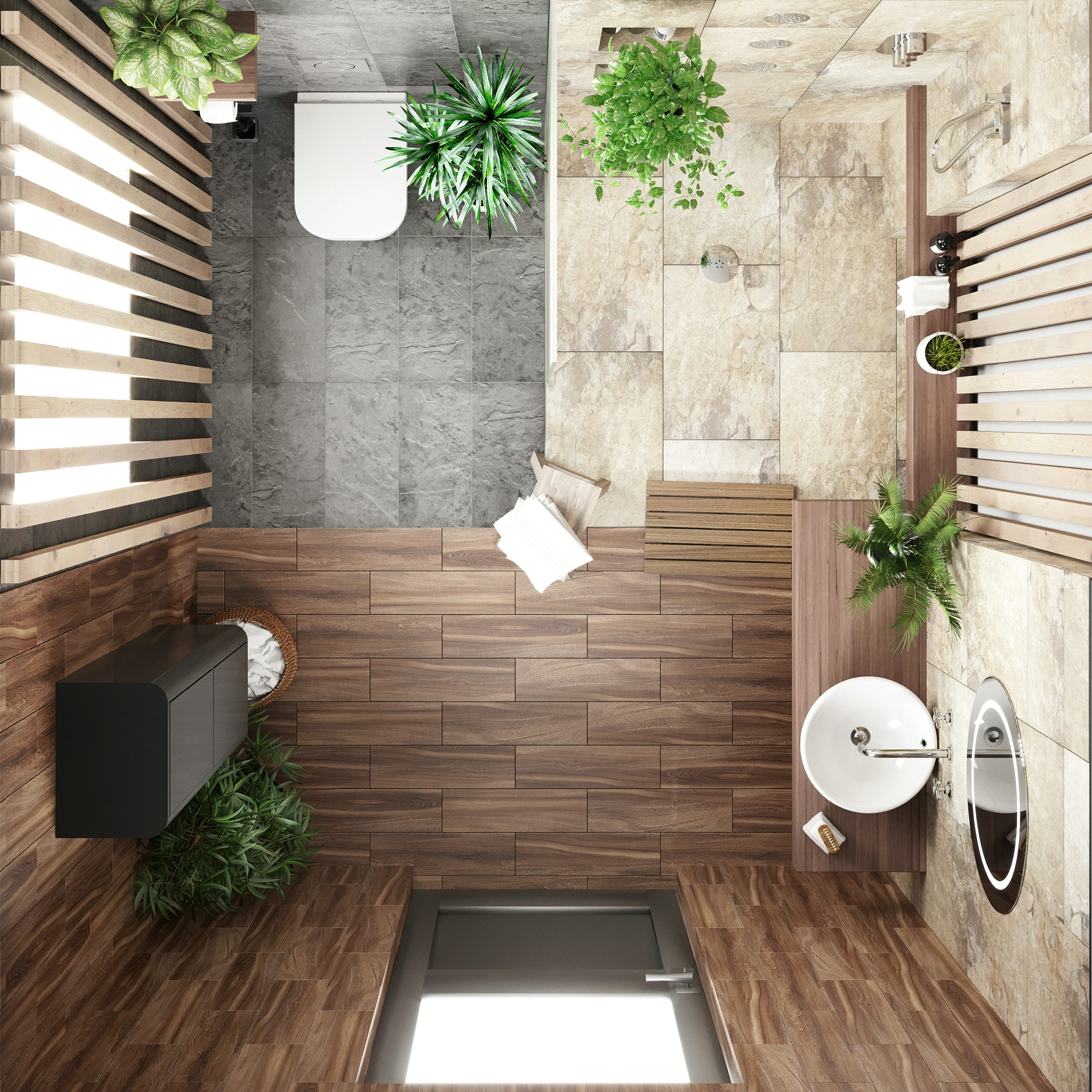 Wet room in a small bathroom