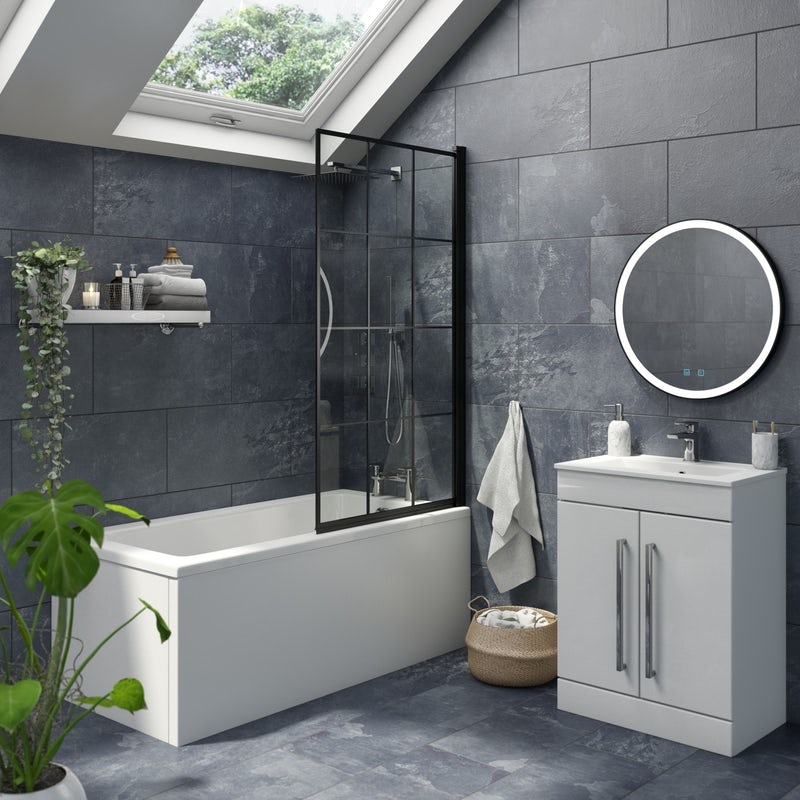 Calcolo Fjord anthracite glazed porcelain wall and floor tile 308mm x 615mm