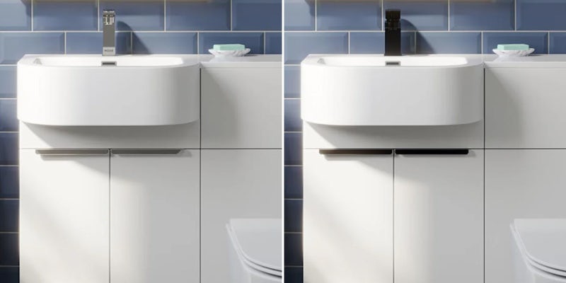 Taw P shape combination units with polished chrome or black metal handles