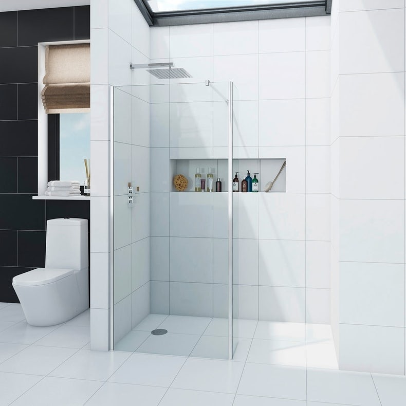 Wet room glass panel with return panel