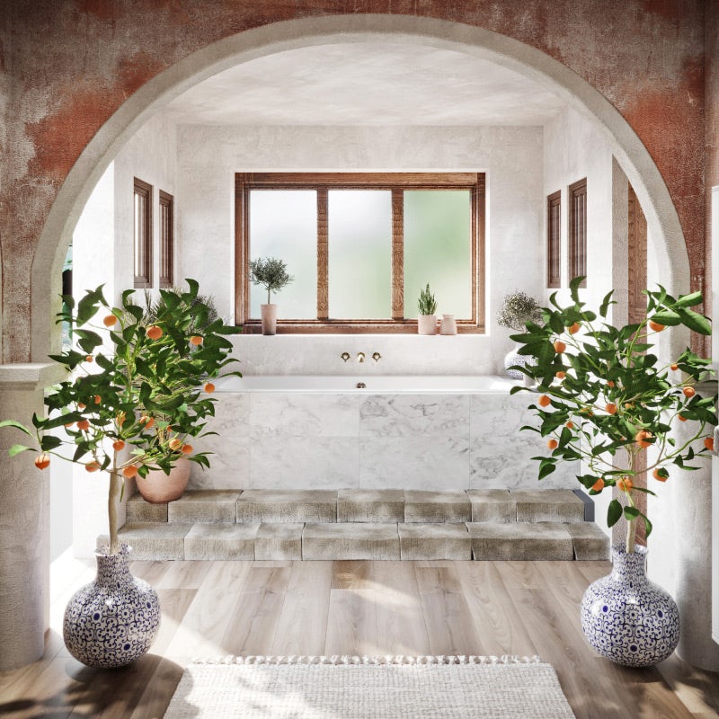 Hacienda Mediterranean-inspired bathroom—bath