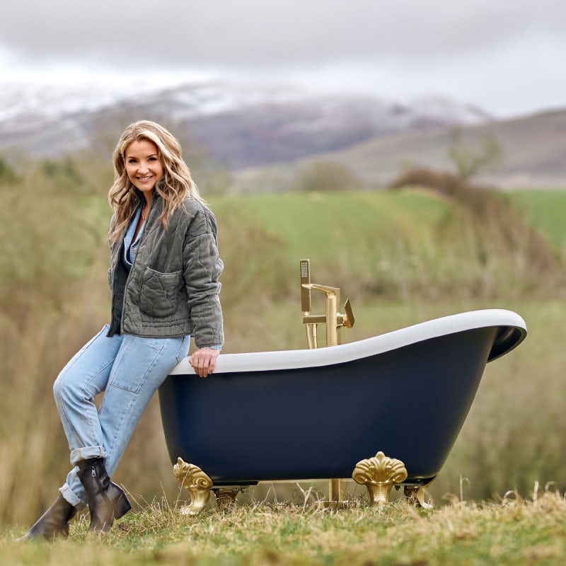 Helen Skelton and the Orchard Dulwich navy single ended slipper bath and tap pack with chrome ball and claw feet