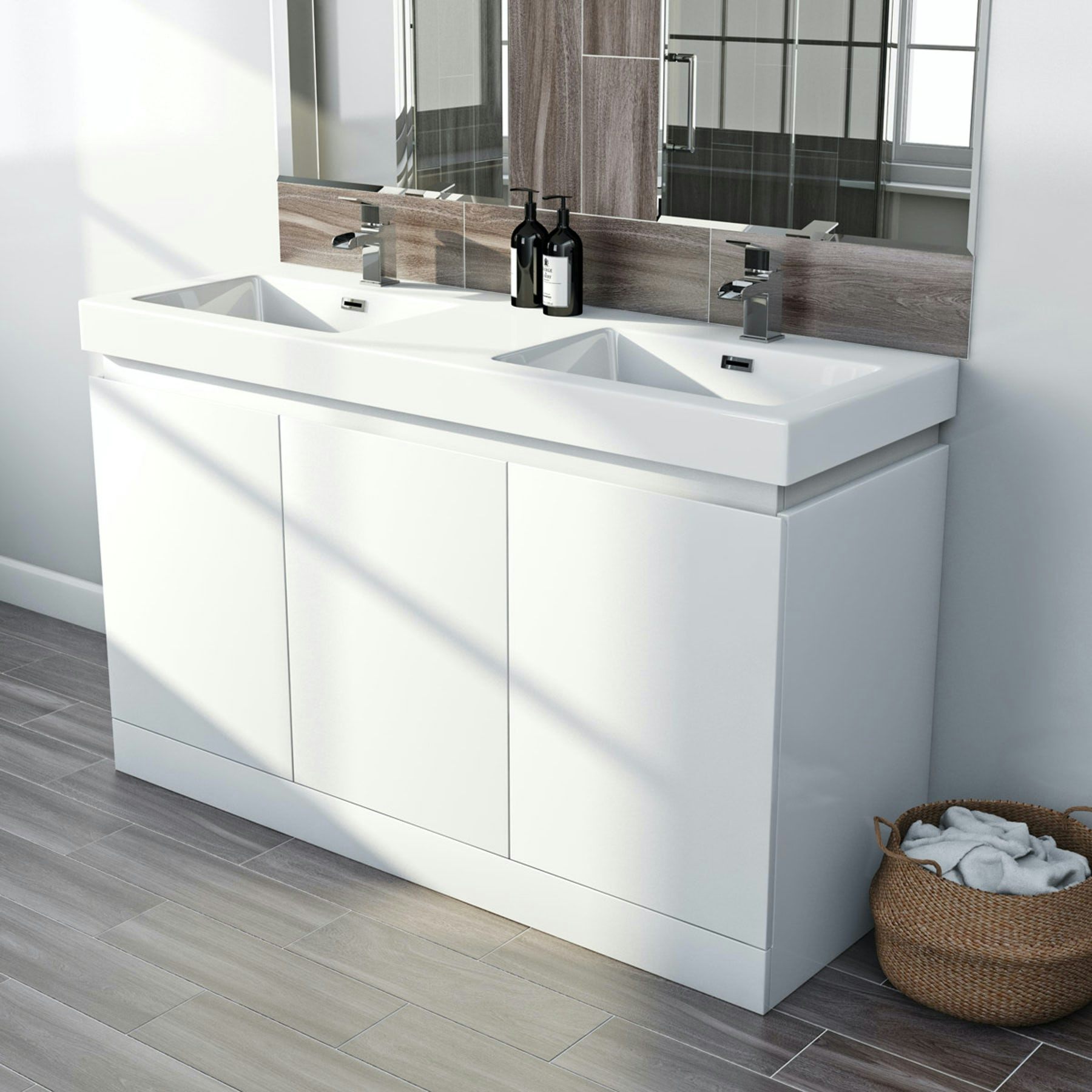 Mode Hardy white floorstanding double vanity unit and basin 1380mm