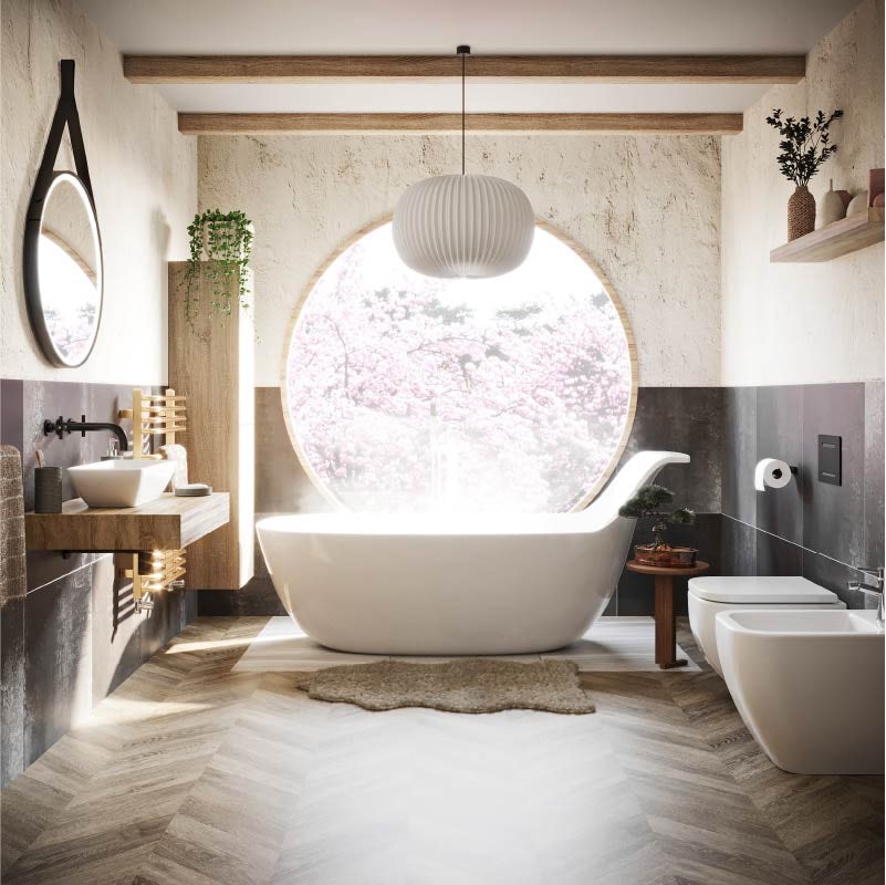 Get the Japandi look in a small bathroom