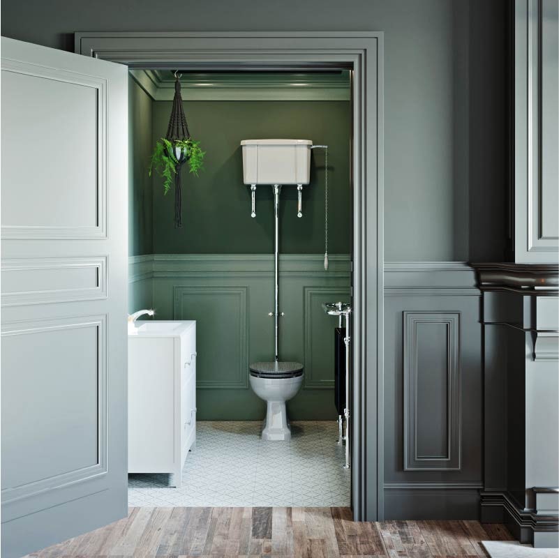 Green and white colour combination in a cloakroom